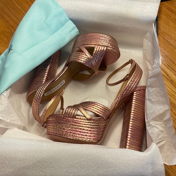 Aquazzura Sundance 140 Snake Embossed Platform Sandals sz 36.5 - Picture 14 of 15